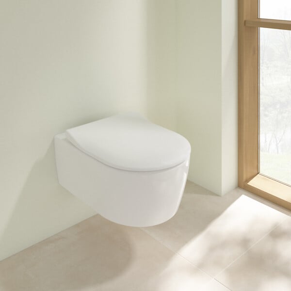 VILLEROY ET BOCH - Villeroy & Boch Avento Combipack WC suspendu sans bride à fond creux DirectFlush + Abattant slim amovible avec frein de chute, Blanc (5656FS01) - large