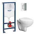 GROHE - Grohe Pack WC Bâti support Grohe Rapid SL + Cuvette sans bride Grohe Bau Ceramic, Blanc + plaque de déclenchement: Chrome (39586000) - vignette