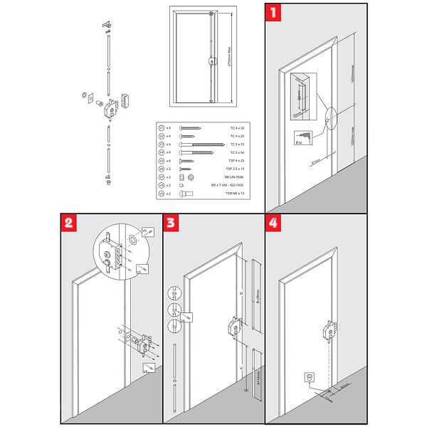 SECURY-T - Serrure de sûreté pour porte d'entrée avec tringles - En Applique - 6 points - Marron - Droite - Axe 60 mm - 5 clés - large