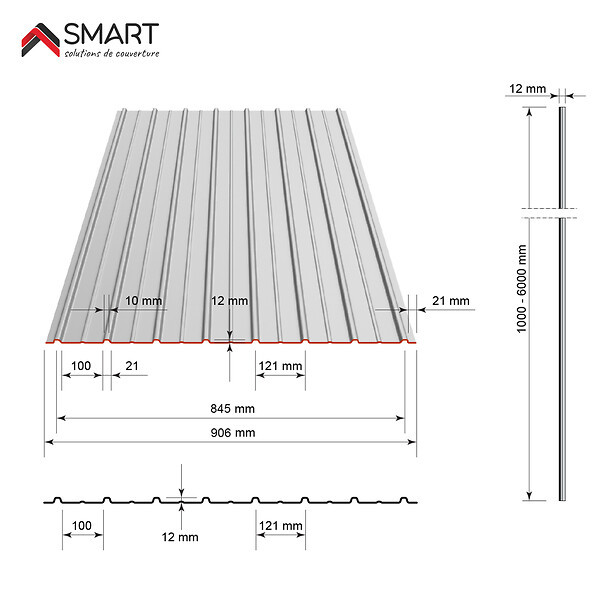 BRAVO THE SMART SOLUTION - Tôle bac acier - Toiture - Couverture - plaque H12+ Coloris Brun Chocolat RALl 8017  Dimensions 1200x906x0.40mm - large