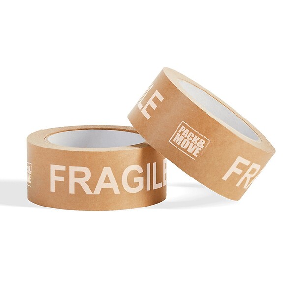 PACK AND MOVE - Pack and Move - Lot 6 rouleaux ruban adhésif kraft "Fragile" pour emballage et déménagement - 50 m - 1 dévidoir offert - Qualité Premium - large