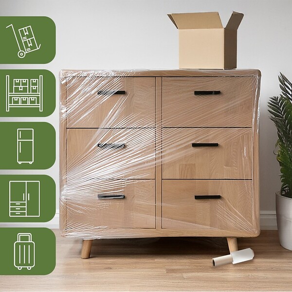 PACK AND MOVE - Pack and Move - Lot de 2 Film Étirable - Poignée - 150 m - Support Palette, Valise, Ordinateur - Protection Meuble Déménagement - large