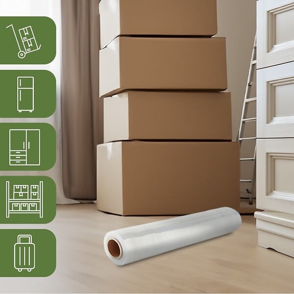 PACK AND MOVE - Pack and Move - Lot 6 rouleaux film étirable - 300 m - Transparent - Film déménagement Film emballage Film palette Film protection - large