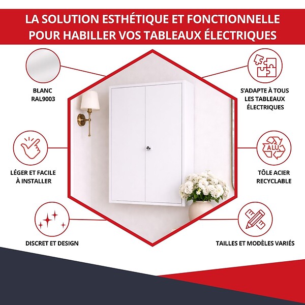 ATOLE - Coffret d'habillage ATOLE en acier blanc avec serrure à clé pour tableaux électriques double - H 117 x L 58,5 x P 16 cm - Réf. RCH2T616GSS - large