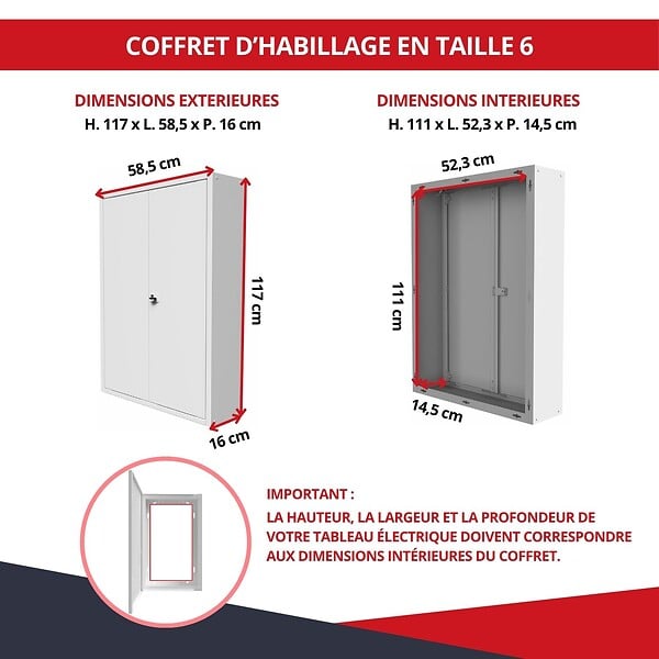 ATOLE - Coffret d'habillage ATOLE en acier blanc avec serrure à clé pour tableaux électriques double - H 117 x L 58,5 x P 16 cm - Réf. RCH2T616GSS - large