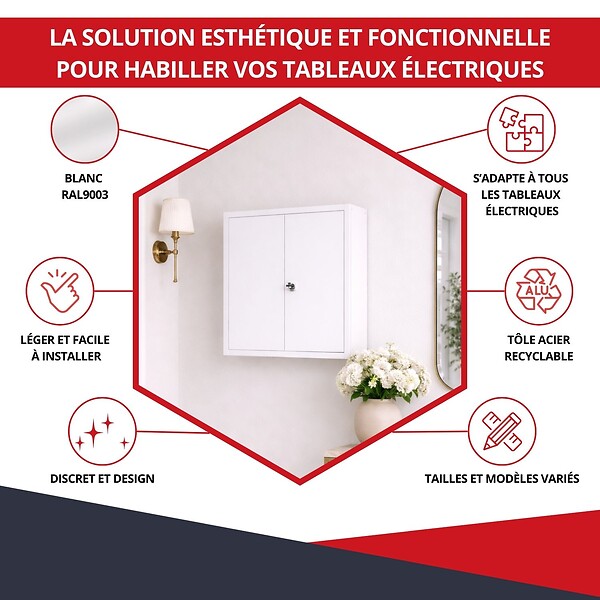 ATOLE - Coffret d'habillage ATOLE en acier blanc avec serrure à clé pour tableaux électriques double - H 54 x L 58,5 x P 16 cm - Réf. RCH2T116GSS - large
