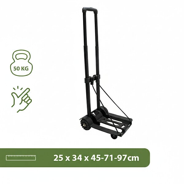 PACK AND MOVE - Pack and Move - Diable pliable - 50Kg - Déménagement et Transport - Léger Compact - Petit Diable Manutention - Manche Télescopique - Tendeur intégré - large