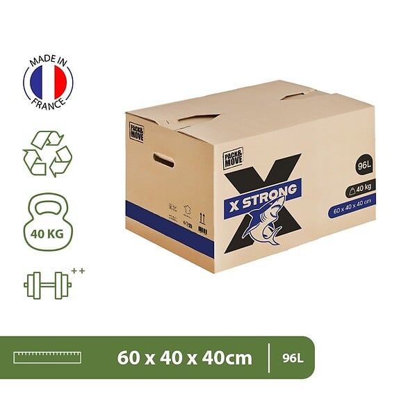 PACK AND MOVE - Pack and Move - Lot de 5 Cartons Déménagement X Strong - 60 x 40 x 40 cm - Charge 40 kg - Extrême Résistance - Grande Capacité - large