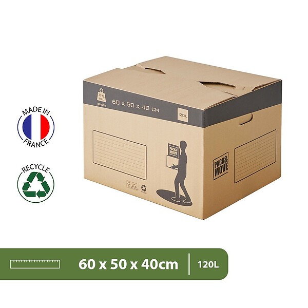 PACK AND MOVE - Pack and Move - Lot 20 cartons déménagement automatique - 60 x 50 x 40 cm - Poignées renforcées - large