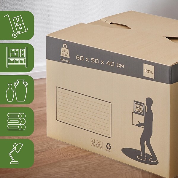PACK AND MOVE - Pack and Move - Lot 20 cartons déménagement automatique - 60 x 50 x 40 cm - Poignées renforcées - large