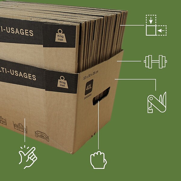 PACK AND MOVE - Pack and Move - Lot de 30 caisses en carton - 53 x 30 x 26 cm - Transport, déménagement, stockage - large