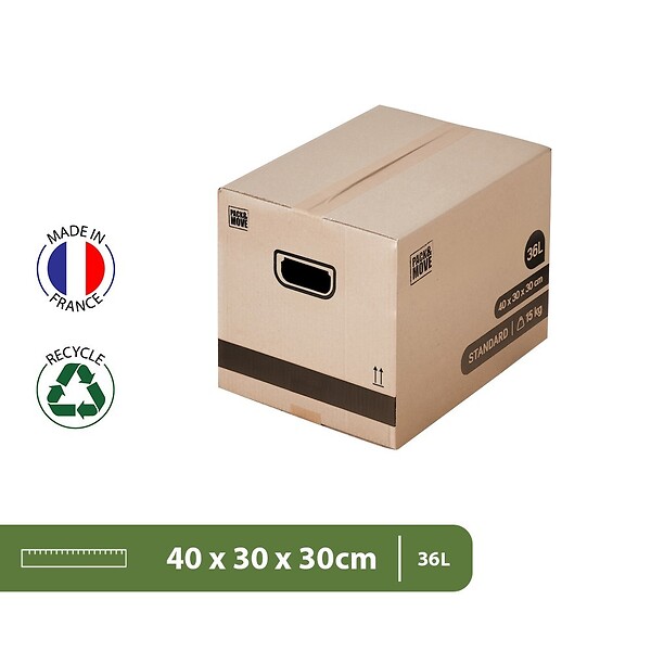 PACK AND MOVE - Pack and Move - Lot 20 cartons déménagement stockage livres - 40 x 30 x 30 cm - Poignée renforcées - 1 adhésif offert - large