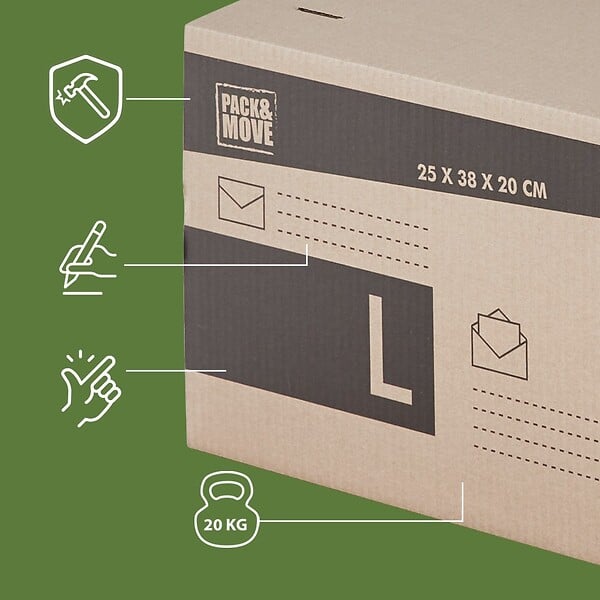 PACK AND MOVE - Pack and Move - Lot 36 cartons pour expédition - Taille L - 25 x 38 x 20 cm - Carton renforcé - 20 KG max - large