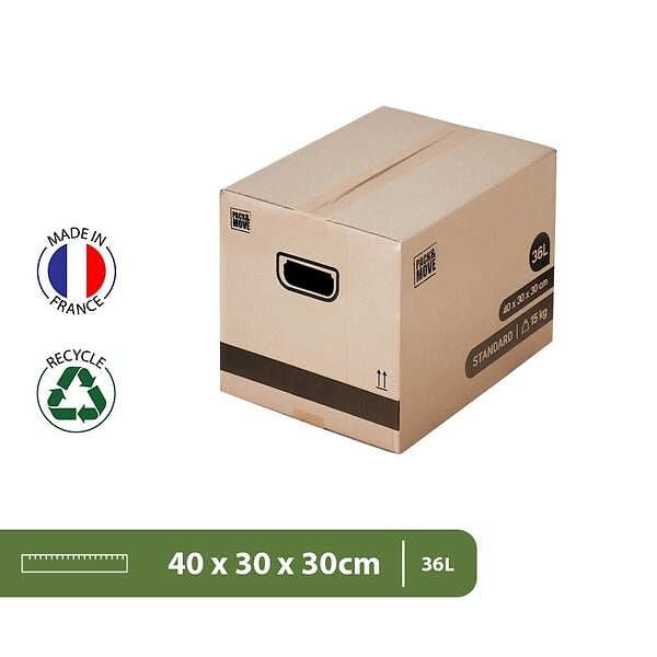 PACK AND MOVE - Pack and Move - Lot 60 cartons déménagement stockage livres - 40 x 30 x 30 cm - Poignées renforcées - 3 adhésifs offerts - large
