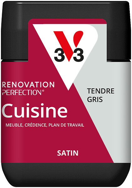 V33 PEINTURE - Peinture rénovation Cuisine satin tendre gris Testeur 75ml - large