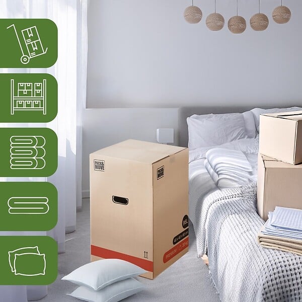PACK AND MOVE - Pack and Move - Lot 50 Cartons Déménagement Premium - 40 X 40 X 60 Cm - Résistance 30 KG - Double Épaisseur - Poignées Renforcées - 3 Adhésifs Offerts - large