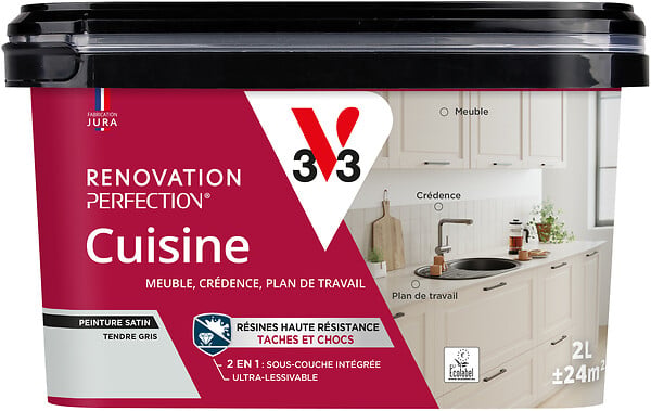V33 PEINTURE - Peinture Rénovation Cuisine - Gris taupe - Satin - 2L - large