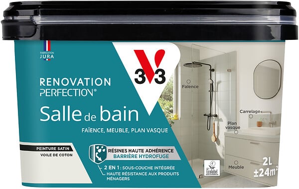 V33 PEINTURE - Peinture Rénovation Salle de bain - Voile de coton - Satin - 2L - large