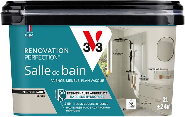 V33 PEINTURE - Peinture Rénovation Salle de bain - Seigle - Satin - 2L - large