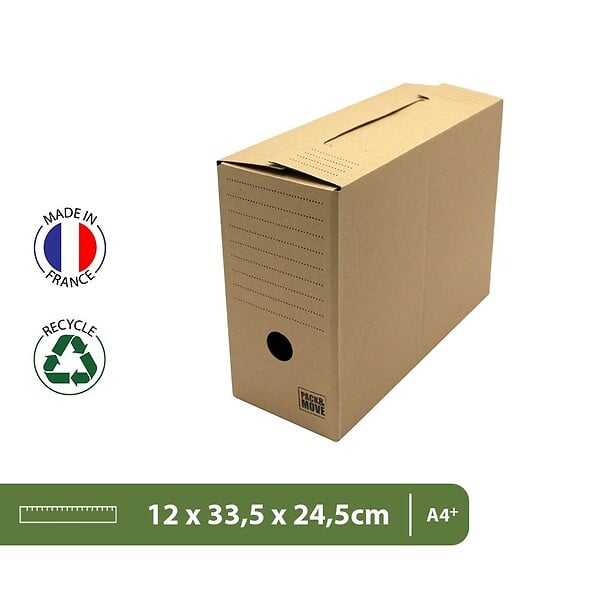 PACK AND MOVE - Pack and Move - Lot de 12 boîtes d'archives en carton ondulé robuste - 33,5 x 12 x 24 cm - Organisation pratique - large