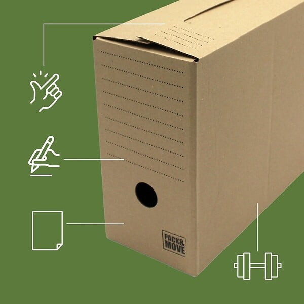 PACK AND MOVE - Pack and Move - Lot de 12 boîtes d'archives en carton ondulé robuste - 33,5 x 12 x 24 cm - Organisation pratique - large