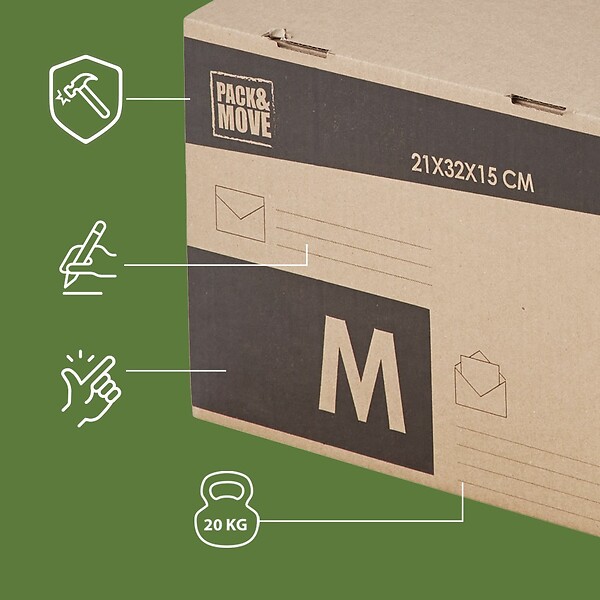 PACK AND MOVE - Pack and Move - Lot 24 cartons pour expédition - Taille M - 21 x 32 x 15 cm - Carton renforcé - 20 KG max - large