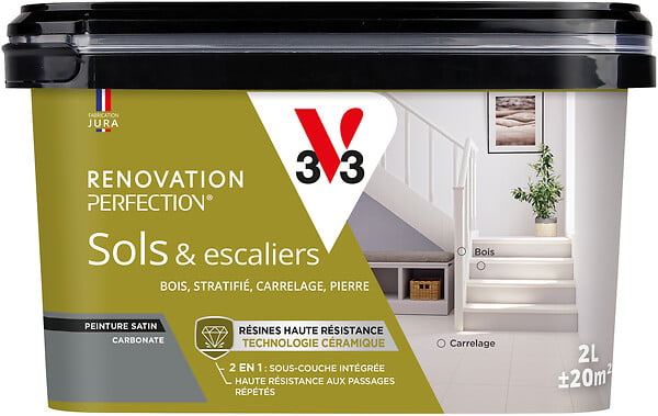 V33 PEINTURE - Peinture de renovation sol et escalier - Carbonate satinee - 2L - large