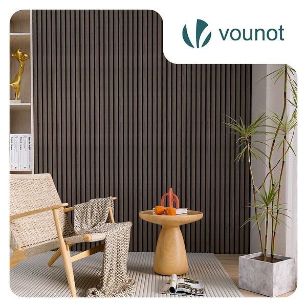 VOUNOT - Lot de 4 panneaux acoustiques muraux Tasseaux en bois MDF avec feutre noir 120x60x2.1cm chene foncé - large