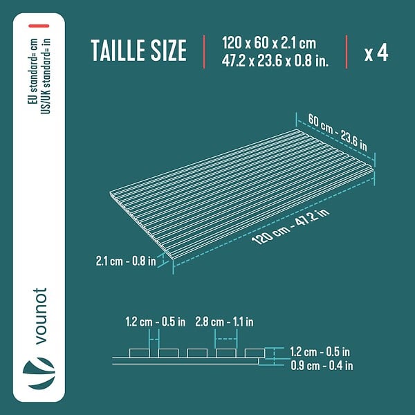 VOUNOT - Lot de 4 panneaux acoustiques muraux Tasseaux en bois MDF avec feutre noir 120x60x2.1cm chene foncé - large