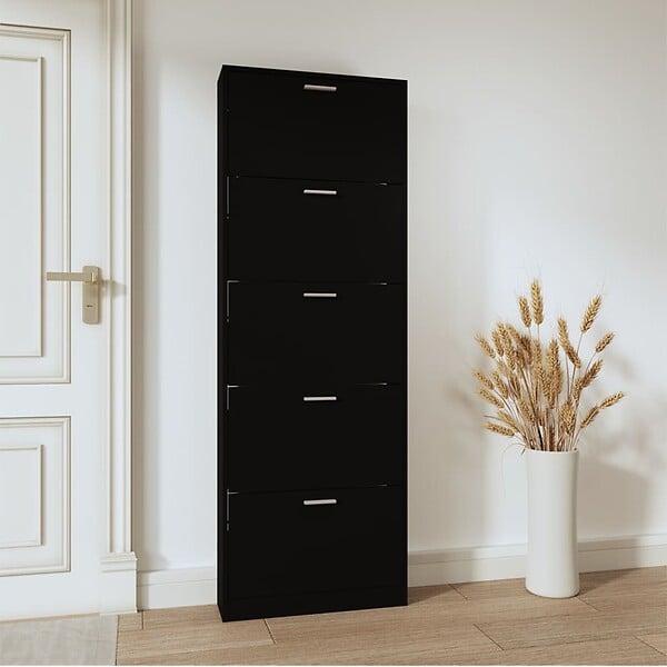 VIDAXL - vidaXL Armoire à  chaussures Noir 59x17x169 cm Bois d'ingénierie - large