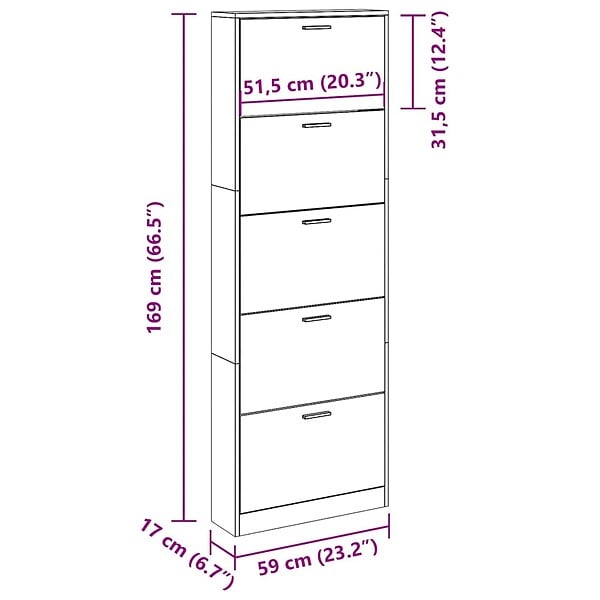 VIDAXL - vidaXL Armoire à  chaussures Noir 59x17x169 cm Bois d'ingénierie - large