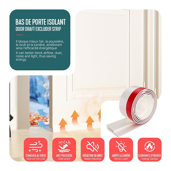 VOUNOT - Bas de porte isolant coupe froid 200 cm blanc - large