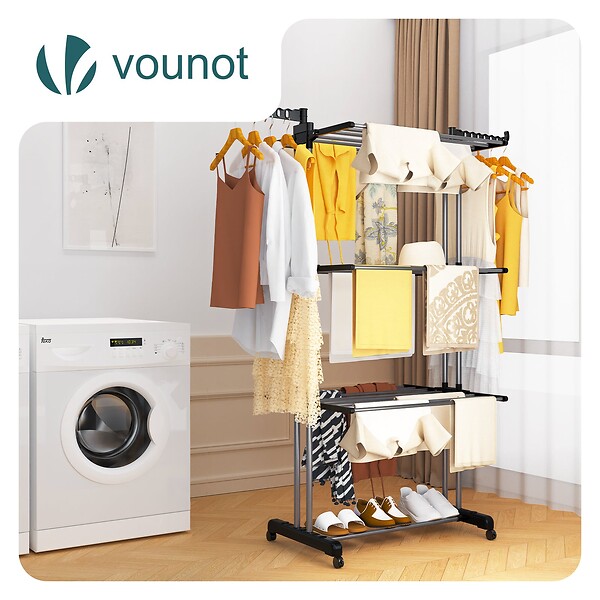 VOUNOT - Sechoir a linge etendoir 4 niveaux 126x63x170cm noir-gris - large