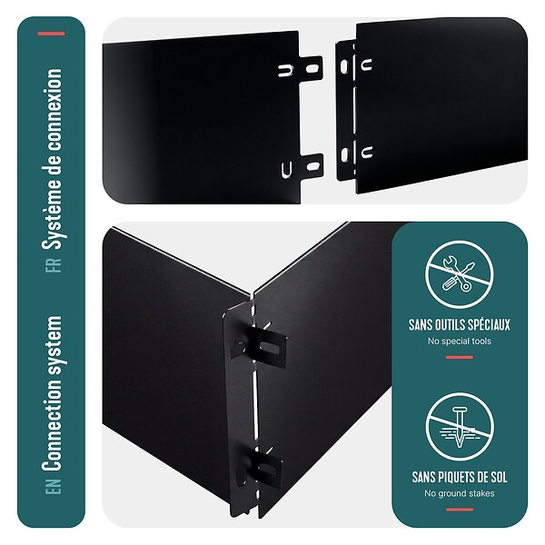 VOUNOT - Lot de 10 Bordure de jardin en métal flexible 100x18cm noir - large