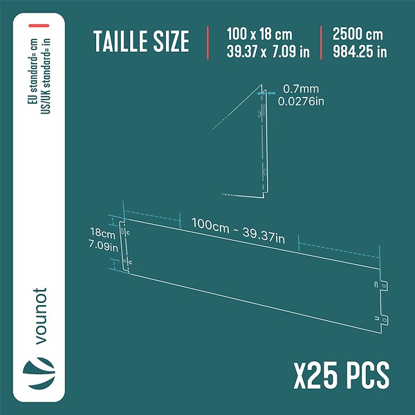 VOUNOT - Lot de 25 Bordure de jardin en métal flexible 100x18cm noir - large