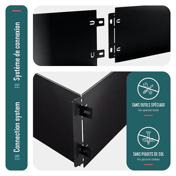 VOUNOT - Lot de 25 Bordure de jardin en métal flexible 100x18cm noir - large