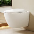 EMKE - EMKE WC Suspendu Design en D – 49 × 37 × 37 cm, Céramique Blanche Brillante, Abattant Soft-Close, Chasse Directe - vignette