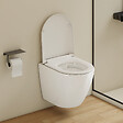 EMKE - EMKE WC Suspendu Design en D – 49 × 37 × 37 cm, Céramique Blanche Brillante, Abattant Soft-Close, Chasse Directe - vignette