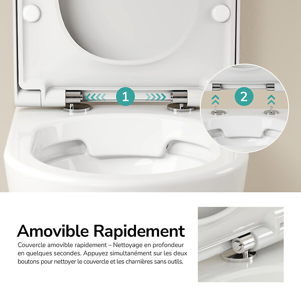 EMKE - EMKE WC Suspendu Design en D – 49 × 37 × 37 cm, Céramique Blanche Brillante, Abattant Soft-Close, Chasse Directe - large