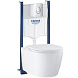 GROHE - Pack WC suspendu sans bride Start Round Ceramic  + abattant frein de chute + Bâti-support mur + Plaque chromé - vignette