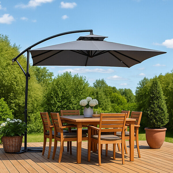 CONCEPT USINE - Parasol  gris déporté carré 3 x 3 m CAPRI - large