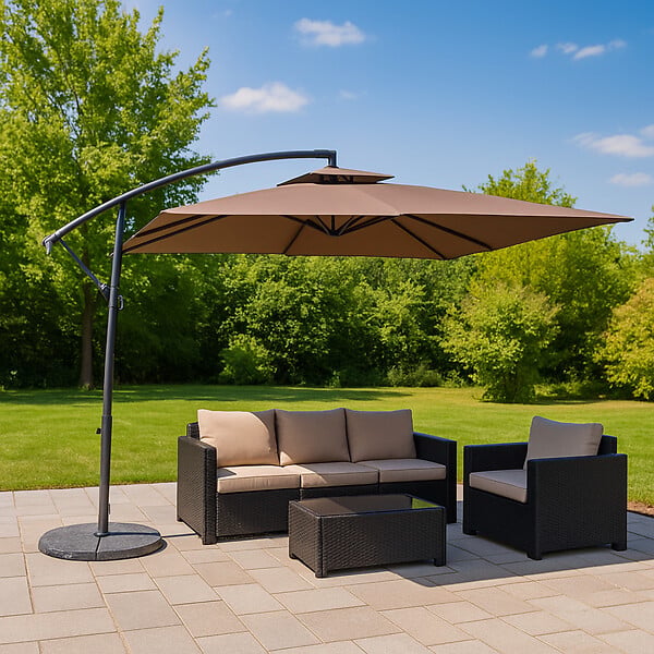 CONCEPT USINE - Parasol  marron déporté rond 2,95 x 2,95 m CAPRI - large