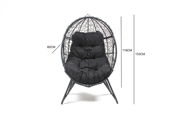 CONCEPT USINE - Fauteuil œuf sur pied en résine noir effet rotin JANE - large