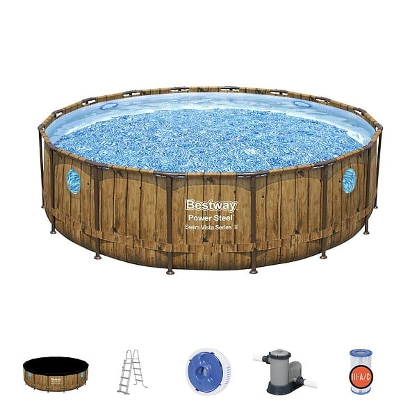 CONCEPT USINE - Piscine hors sol effet rotin brun 4,88x1,22 m HILO - large