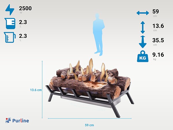 PURLINE - Bloc de combustion 2500W avec bûches décoratives - large