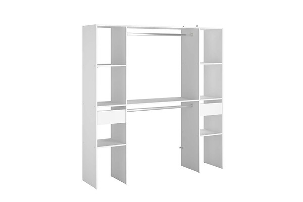 CONCEPT USINE - Dressing blanc 6 étagères, 2 tiroirs, 2 penderies 180 x 40 x 180 cm ELYSEE - large
