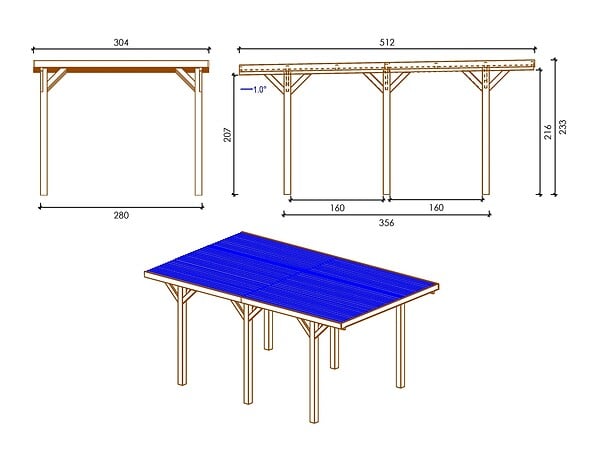 ALTANKA - Carport, abri de voiture  3.04x5.12 m - 15.56 m2 - couverture PVC  - CAR10PVCTR - large