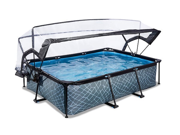 EXIT TOYS - Piscine tubulaire Stone rectangulaire 2,20 x 1,50 x 0,65 m avec dôme - Exit Toys - large