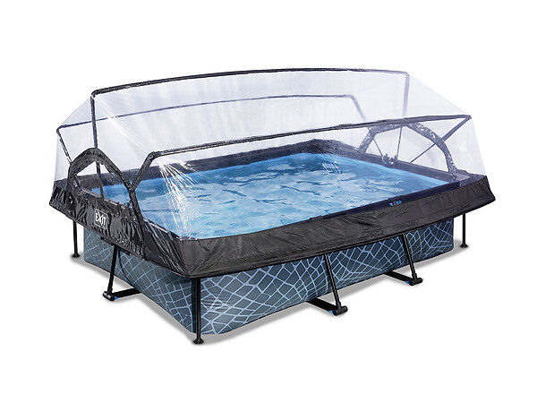 EXIT TOYS - Piscine tubulaire Stone rectangulaire 2,20 x 1,50 x 0,65 m avec dôme - Exit Toys - large