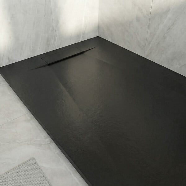 CERAMIA - Ceramia PixL 120x90 cm receveur de douche rectangulaire à poser en résine composite, surface effet pierre, noir (CERAPX12090B) - large